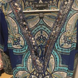 INC International Concepts Teal and Navy Paisley Blouse